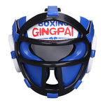 Casque boxe avec grille amovible bleu et blanc Gingpai - Vignette | SacDeFrappe.fr