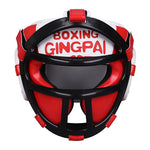 Casque boxe avec grille amovible rouge et blanc Gingpai - Vignette | SacDeFrappe.fr