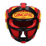 Casque boxe avec grille amovible rouge et jaune Gingpai - Vignette | SacDeFrappe.fr
