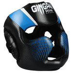 Casque Kick Boxing noir et bleu quadrillé Gingpai - Vignette | SacDeFrappe.fr