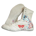 Chaussures de boxe blanches avec inscription rouge Kaimate - Vignette | SacDeFrappe.fr