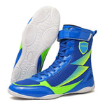 Chaussures de boxe bleues avec inscription verte Soprt - Vignette | SacDeFrappe.fr