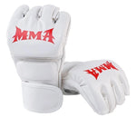 Gants de MMA blancs avec inscription MMA rouge - Vignette | SacDeFrappe.fr