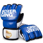 Gants de MMA bleus et blancs avec inscription Boxer Gingpai - Vignette | SacDeFrappe.fr