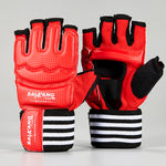 Gants de MMA rouges avec inscription blanche Saikang - Vignette | SacDeFrappe.fr