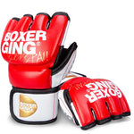 Gants de MMA rouges et blancs avec inscription Boxer Gingpai - Vignette | SacDeFrappe.fr