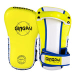 Pao de boxe jaune et blanc avec inscription noire Gingpai (Paire) - Vignette | SacDeFrappe.fr