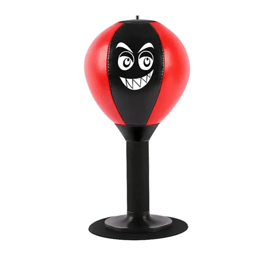 Punching ball rouge et noir avec visage souriant