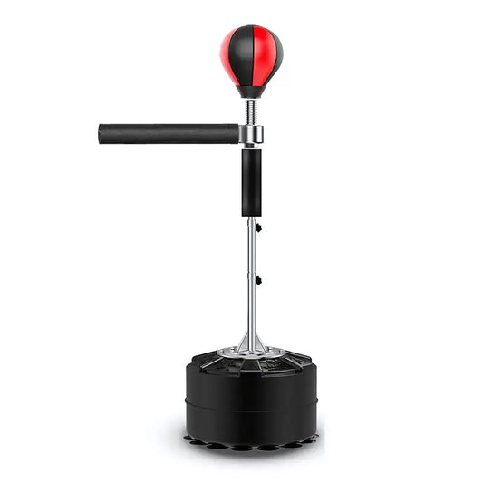 Punching ball sur pied reflex barre avec ballon rouge et noir.