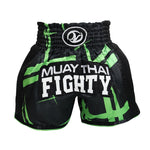 Short boxe thai noir et vert avec inscriptions blanches Muay Thai Fighty - Vignette | SacDeFrappe.fr