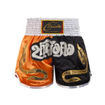 Short boxe thai orange et noir avec inscriptions dorées et argentées ZhuoAo - Vignette | SacDeFrappe.fr