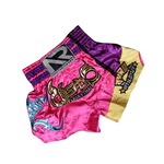 Short boxe thai rose jaune et violet avec inscriptions dorées Anotherboxer - Vignette | SacDeFrappe.fr