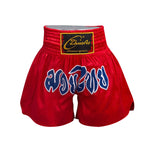 Short boxe thai rouge avec inscriptions bleues ZhuoAo - Vignette | SacDeFrappe.fr