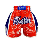 Short boxe thai rouge et bleu avec inscriptions blanches Fight Club - Vignette | SacDeFrappe.fr