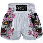 Short femme boxe thai blanc et rose avec masque Hannya Fight - Vignette | SacDeFrappe.fr