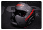 Casque de boxe anglaise noir avec inscriptions rouges Gingpai - Vignette | SacDeFrappe.fr