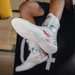 Chaussures de boxe blanches avec inscription rouge Kaimate - Vignette | SacDeFrappe.fr