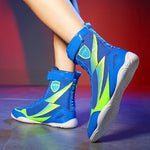 Chaussures de boxe bleues avec inscription verte Soprt - Vignette | SacDeFrappe.fr