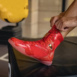 Chaussures de boxe rouges avec inscription dorée Kaimate - Vignette | SacDeFrappe.fr