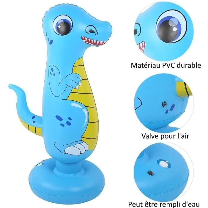 Punching Ball Gonflable Bleu Dinosaure - Détails du matériau PVC, valve de gonflage et base remplissable
