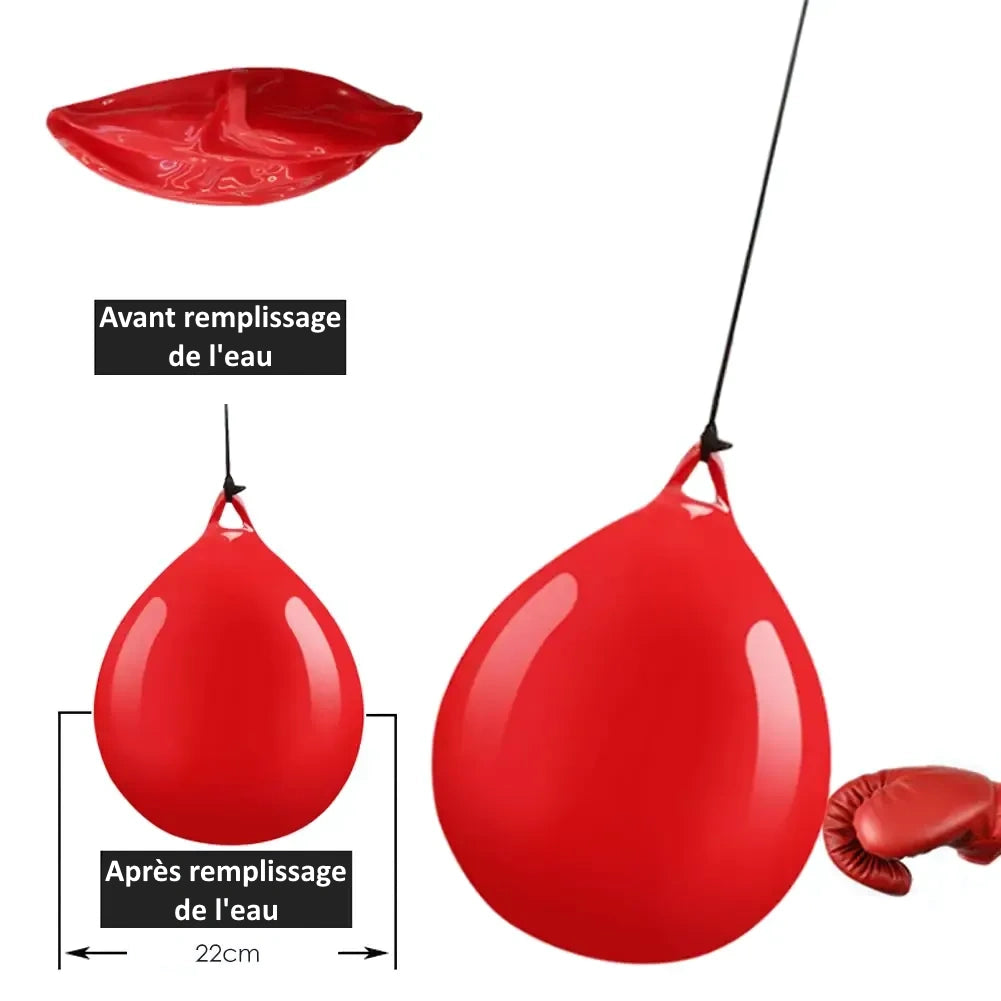 Punching ball avant et après remplissage d'eau.