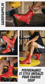 Chaussures de boxe rouges avec inscription dorée Kaimate - Vignette | SacDeFrappe.fr