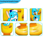 Punching ball gonflable jaune avec dauphin et burger - Vignette | SacDeFrappe.fr