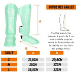 Protège tibias de boxe - vert avec inscription Boom blanche Gingpai - Vignette | SacDeFrappe.fr