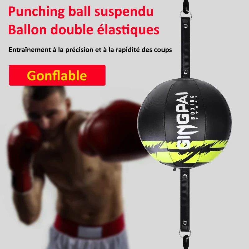 Boxeur utilisant un punching ball suspendu noir/jaune en PU