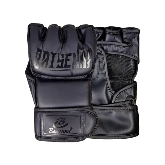 Gants de MMA noirs avec inscription noire Baisenna - Vue de face et arrière