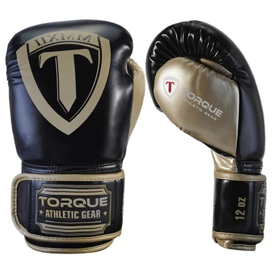 Gants de boxe inscription dorée Torque en cuir PU noirs et dorés