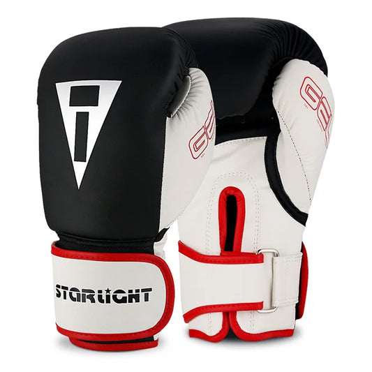 Gants de boxe Starlight noirs et blancs vue de face et arrière