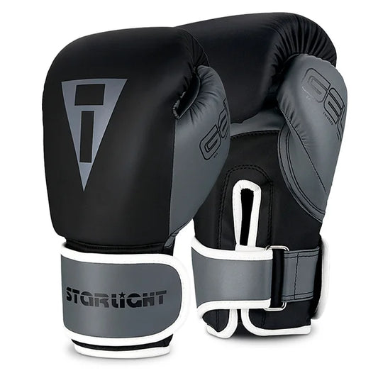 Gants de boxe Starlight noirs et gris vue de face et arrière