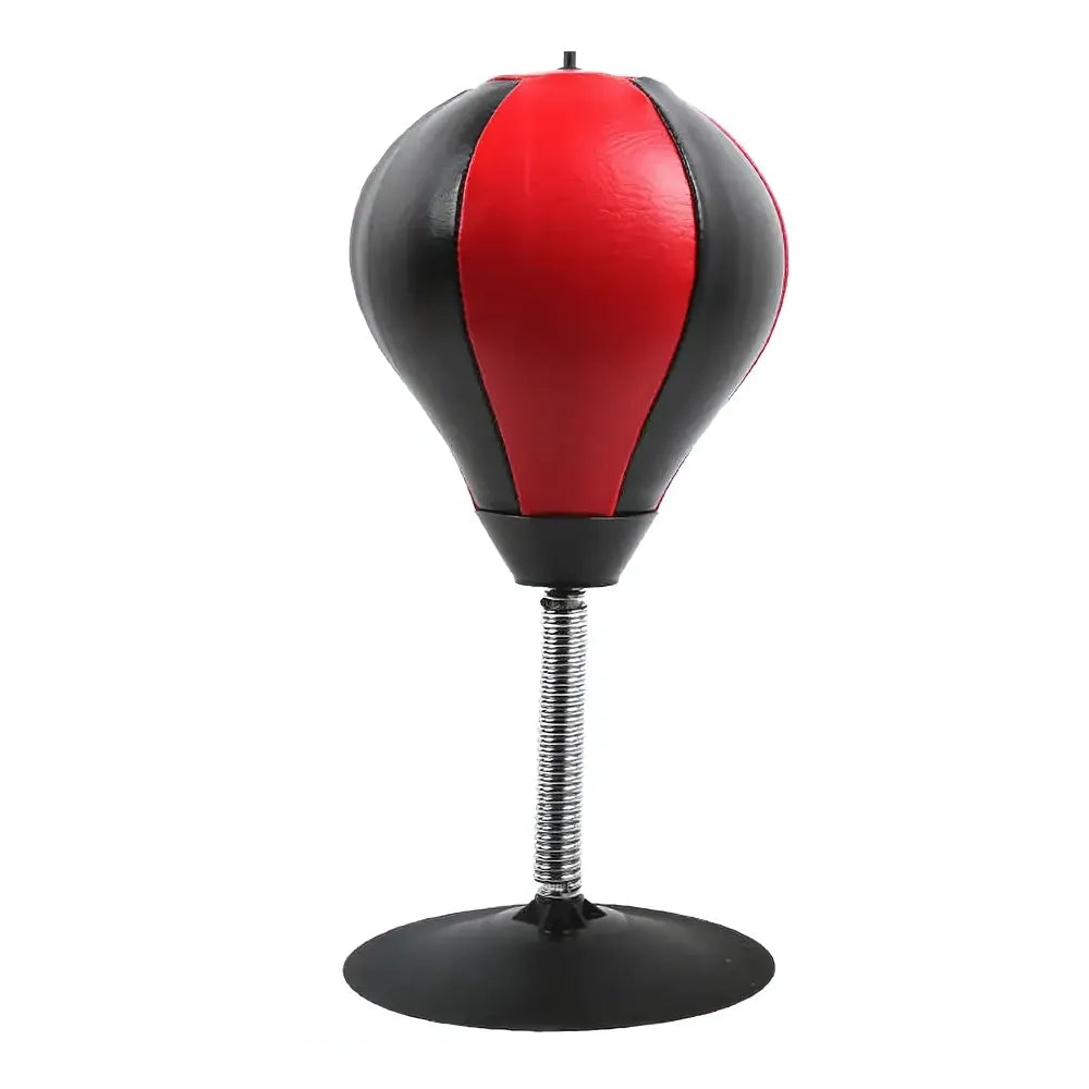 Punching ball de bureau rouge et noir avec base à ventouse et ressort