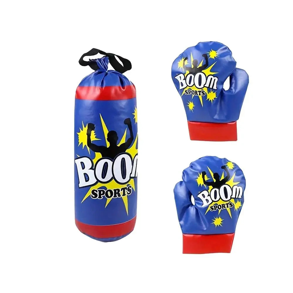 Sac de frappe pour enfants avec gants Boom Sports bleu et rouge