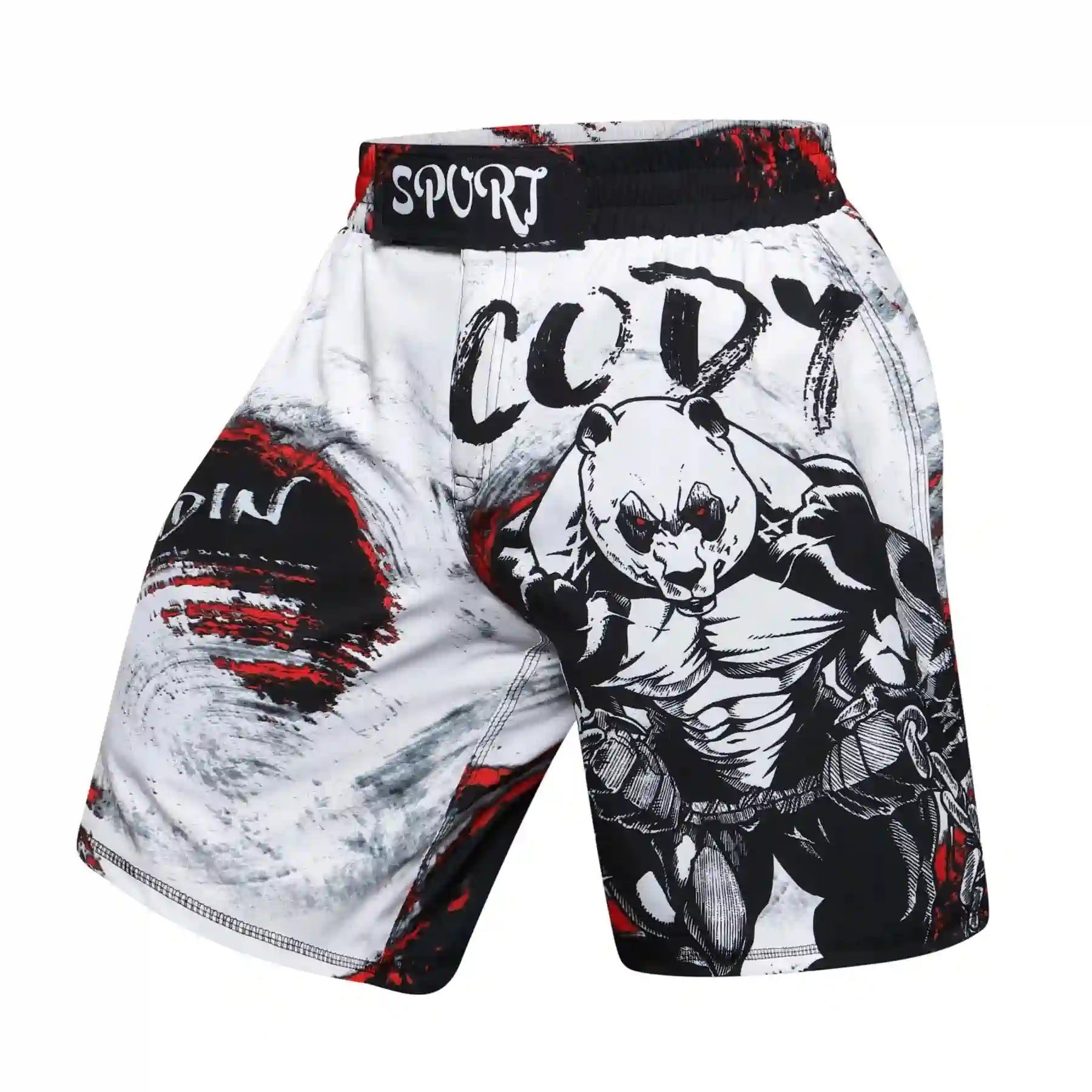 Short MMA avec motif panda musclé, conçu pour les combattants à la recherche de style et de performance.