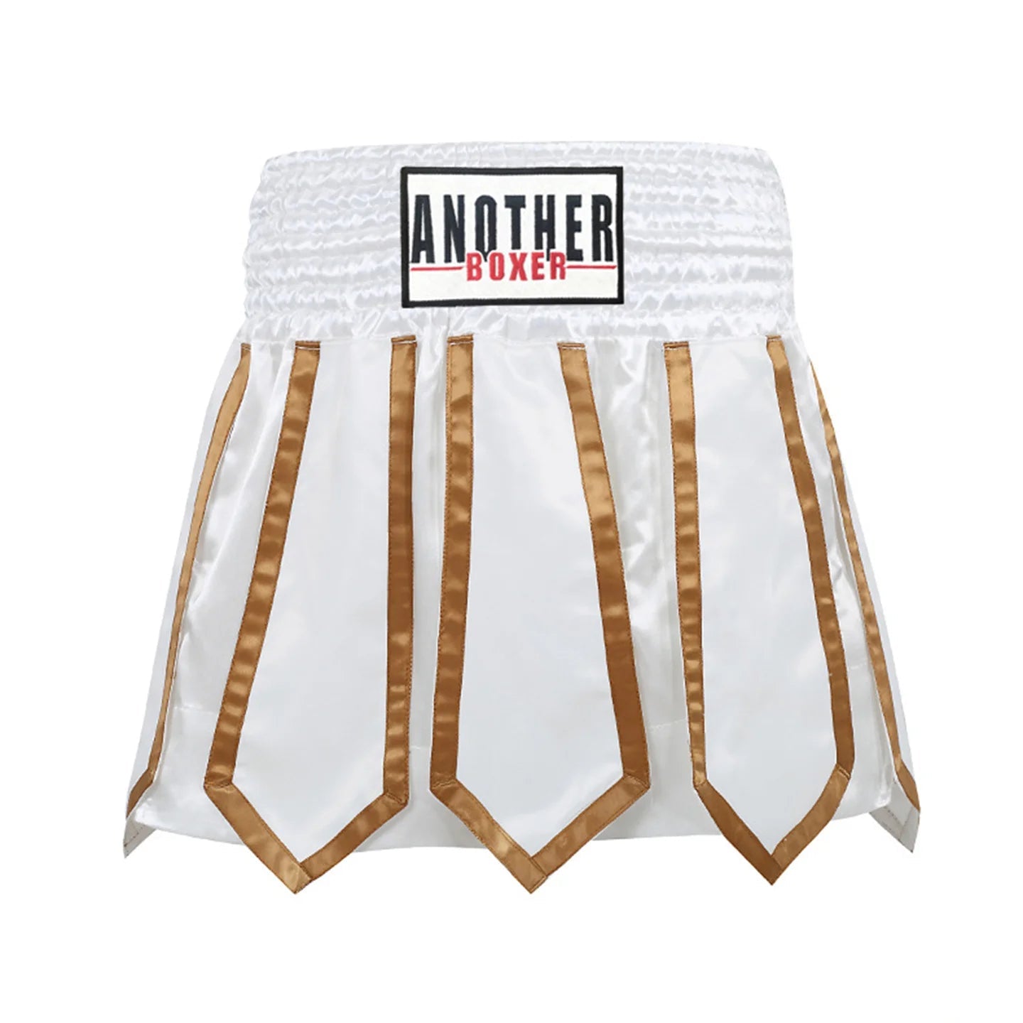 Short de boxe anglaise pour femme en polyester blanc avec bandes dorées