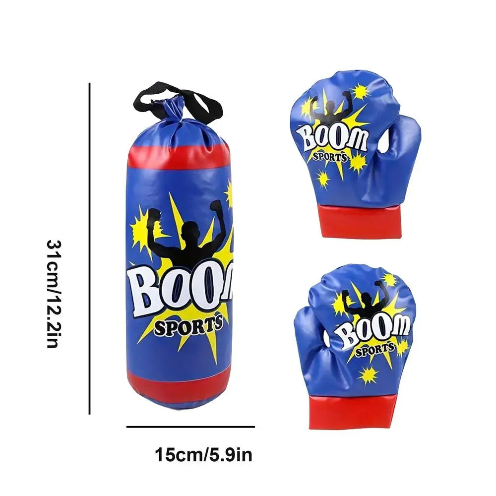 Dimensions du sac de frappe Boom Sports bleu et rouge