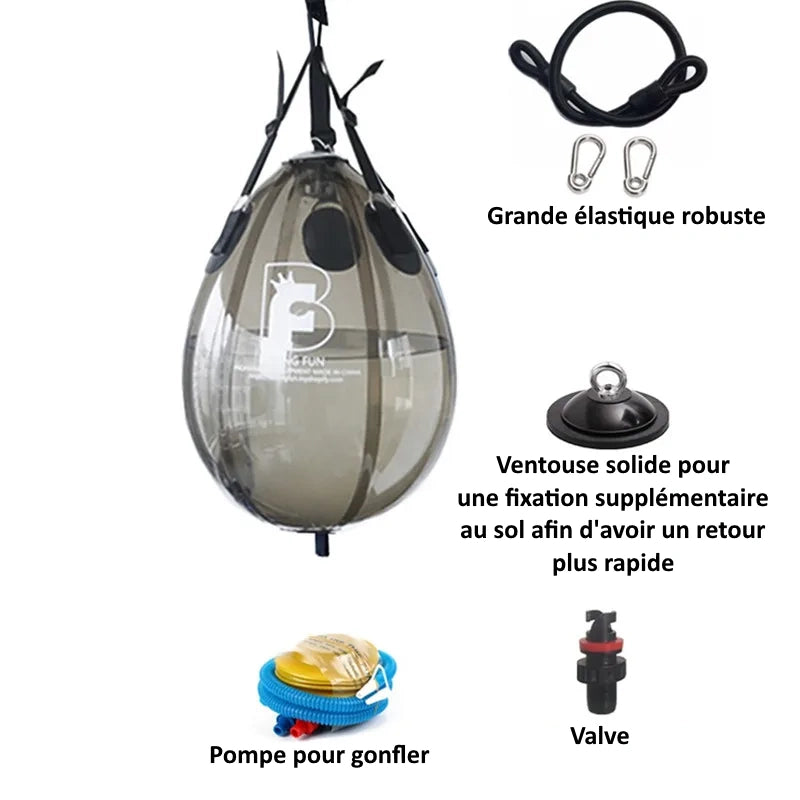 Kit complet avec sac de frappe, corde élastique, ventouse, gonfleur, valve de remplissage