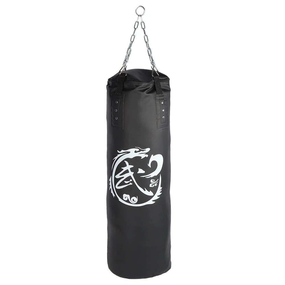 Sac de frappe suspendu noir 80 cm accroché avec chaîne en métal