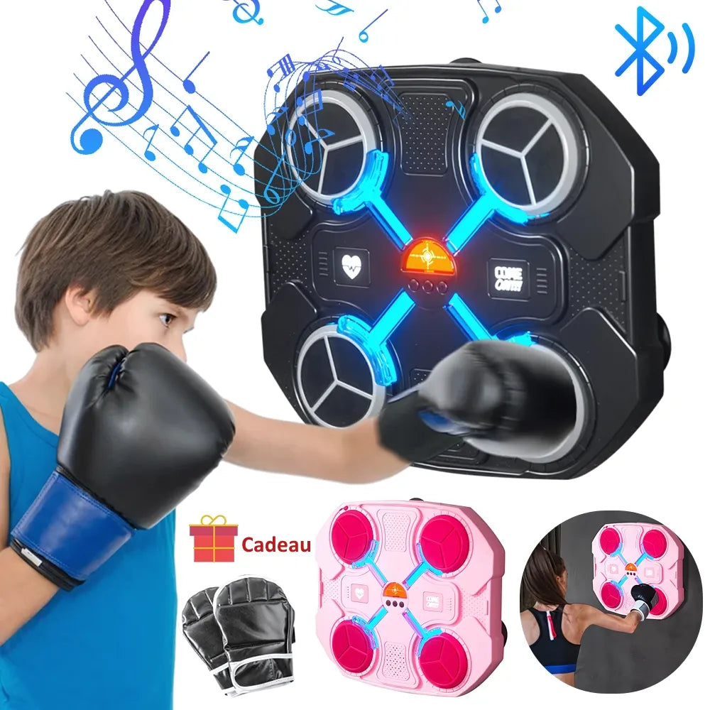 Enfant boxant la Music Boxing Machine Bluetooth noire avec gants, musique en fond