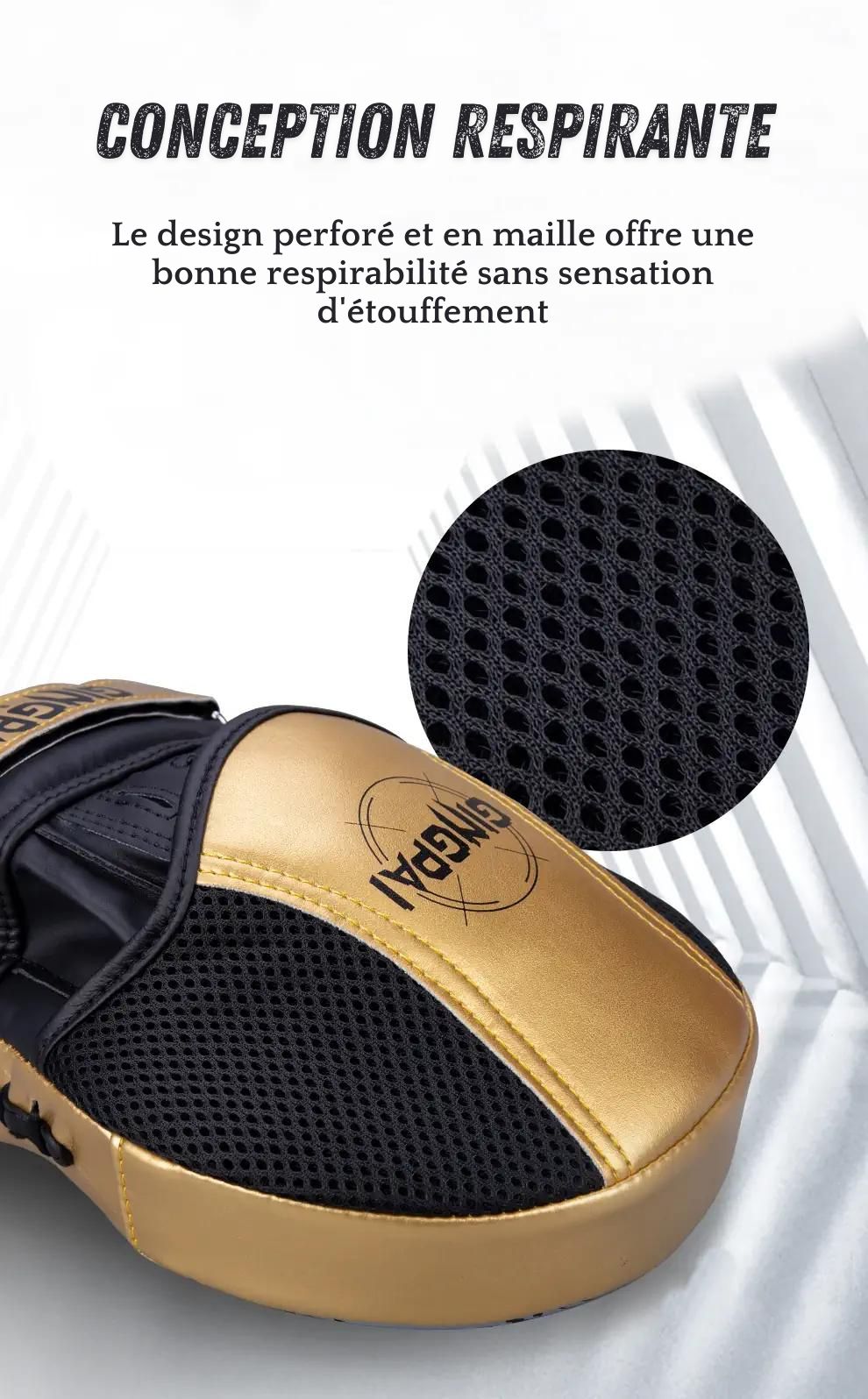 Gros plan sur la conception respirante de la patte d'ours de boxe Gingpai