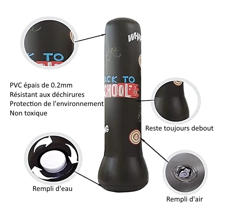 Détails du punching ball gonflable noir Back to School.