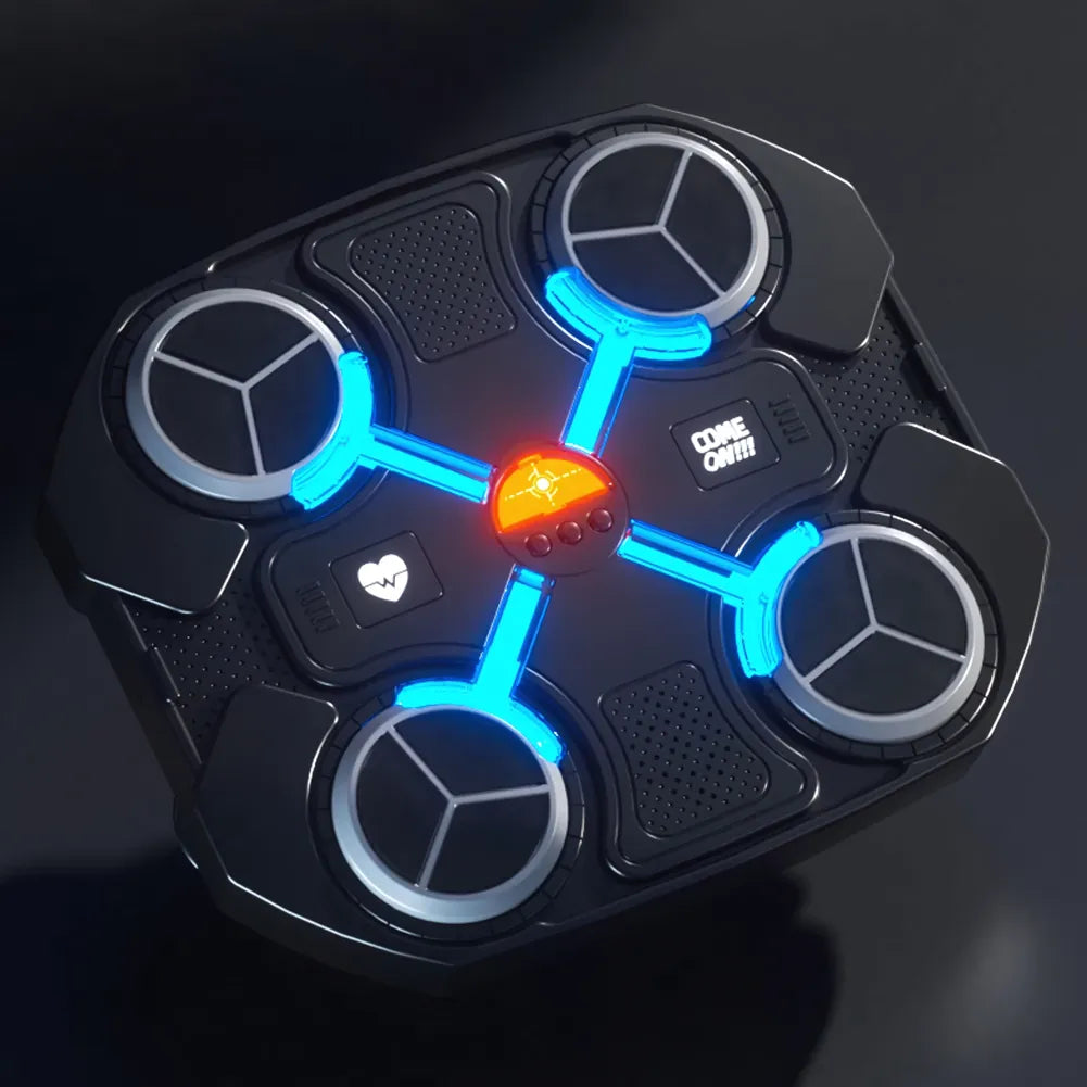 Gros plan de la Music Boxing Machine Bluetooth noire avec lumière allumée