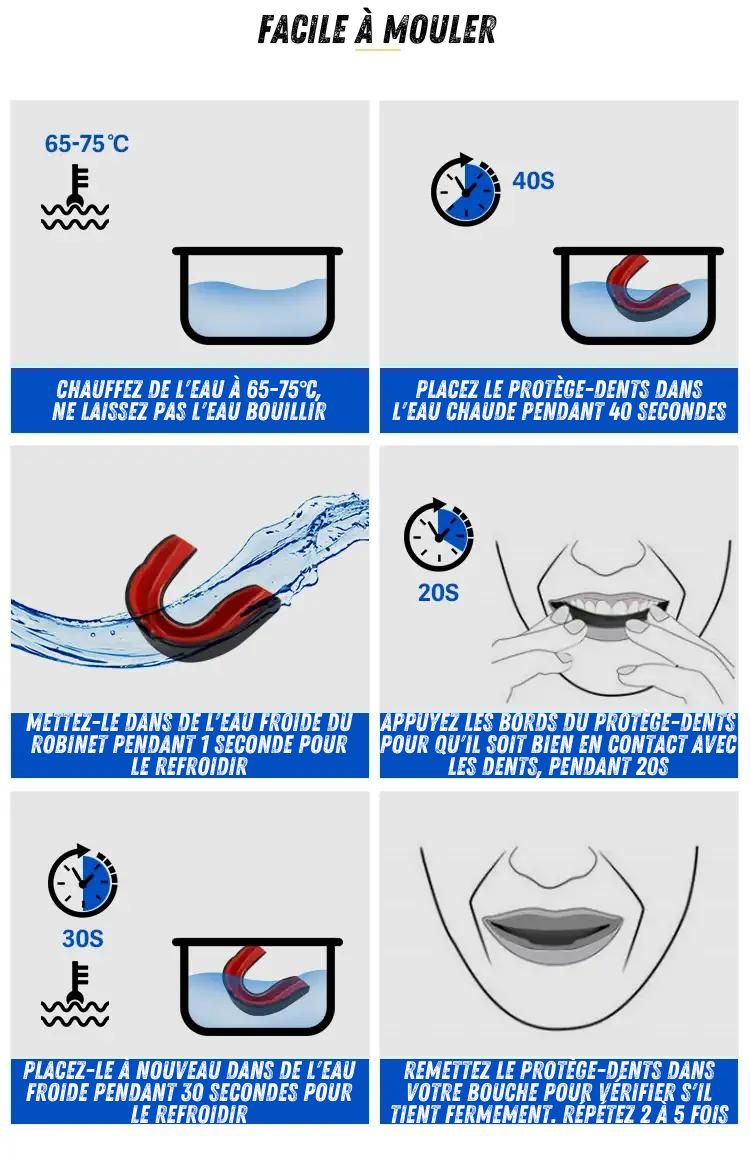 Guide de moulage facile du protège-dents WARRIOR FIRST avec instructions étape par étape en français